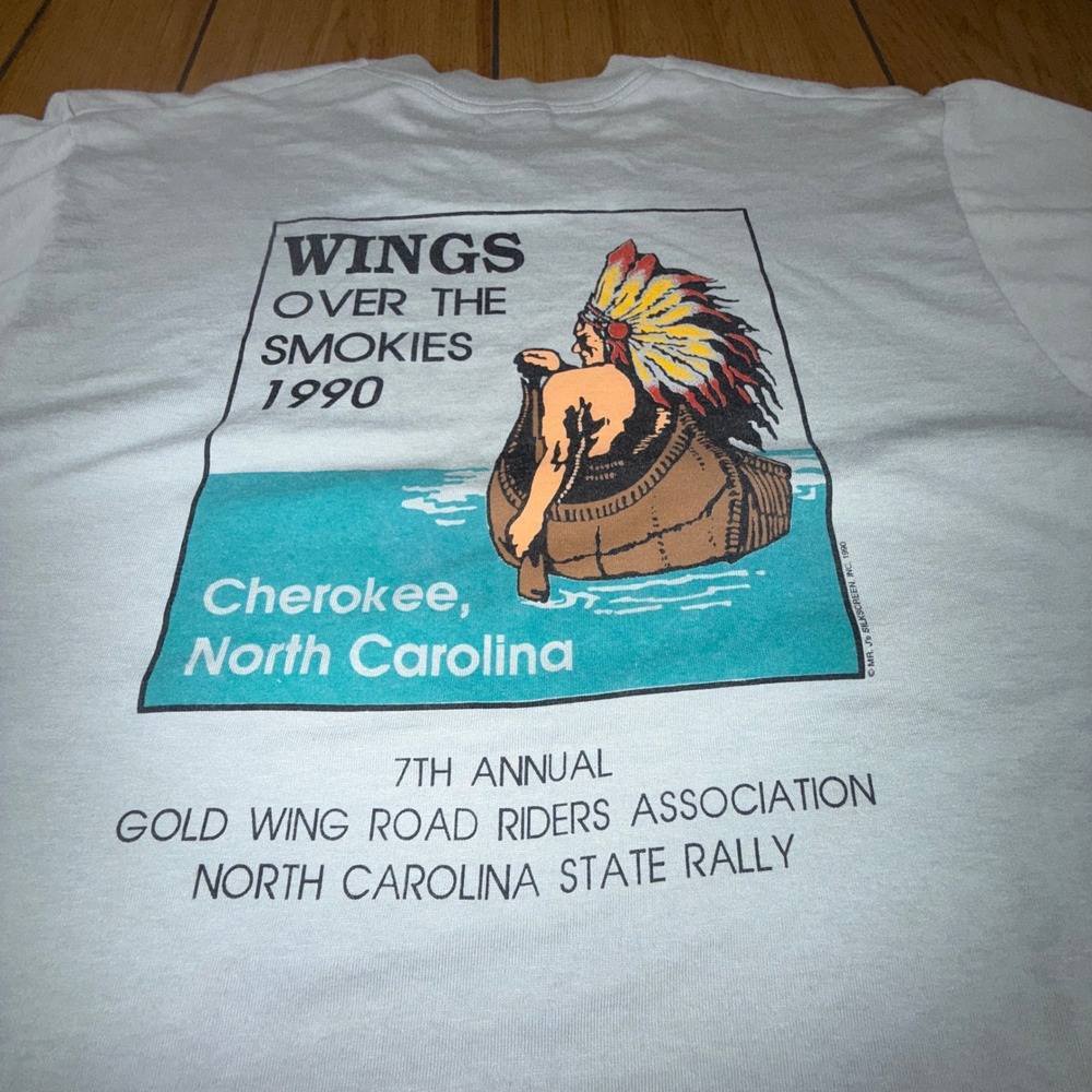Vintage 1990 Wings Over the Smokies Cherokee NC Motorcycle Rally T Shirt Large